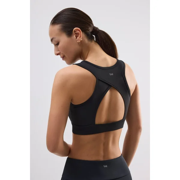Soutien-gorge de sport avec détails ajourés, maintien moyen, noir