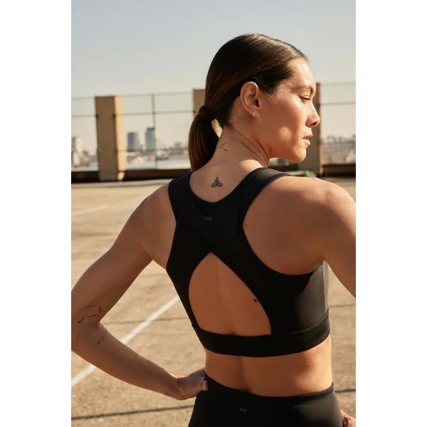 Soutien-gorge de sport avec détails ajourés, maintien moyen, noir