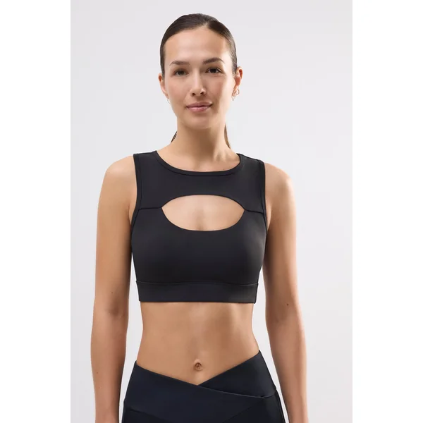 Soutien-gorge de sport avec détails ajourés, maintien moyen, noir