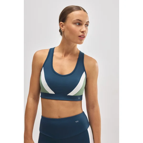 Soutien-gorge de sport colorblock bleu avec rembourrage amovible