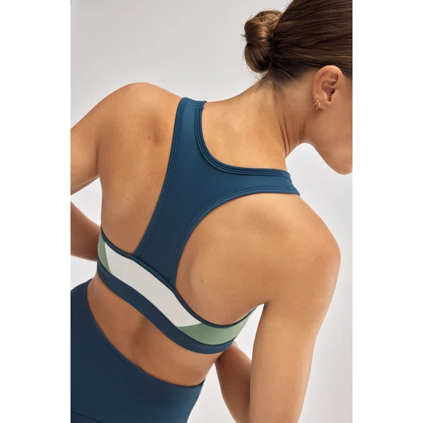 Soutien-gorge de sport colorblock bleu avec rembourrage amovible
