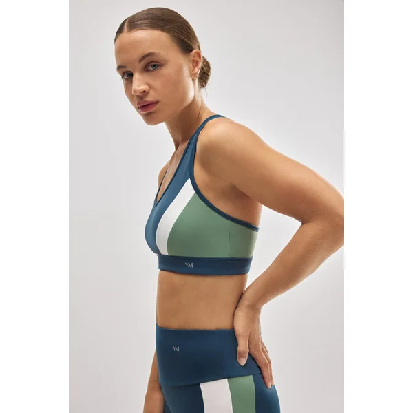 Soutien-gorge de sport colorblock bleu avec rembourrage amovible
