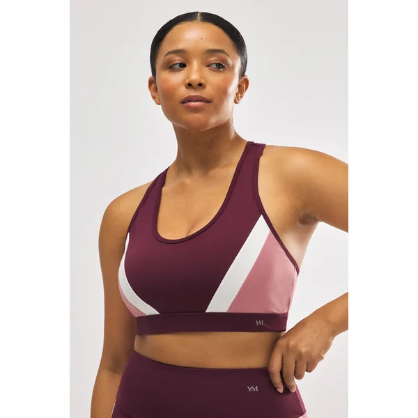 Soutien-gorge de sport colorblock bordeaux avec rembourrage amovible
