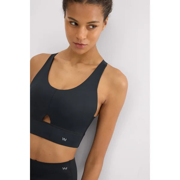 Soutien-gorge de sport compressif détail ouverture maintien moyen noir