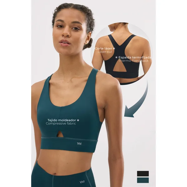 Soutien-gorge de sport compressif détail ouverture maintien moyen noir