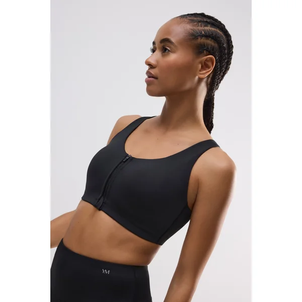 Soutien-gorge de sport noir à maintien élevé et fermeture sur le devant