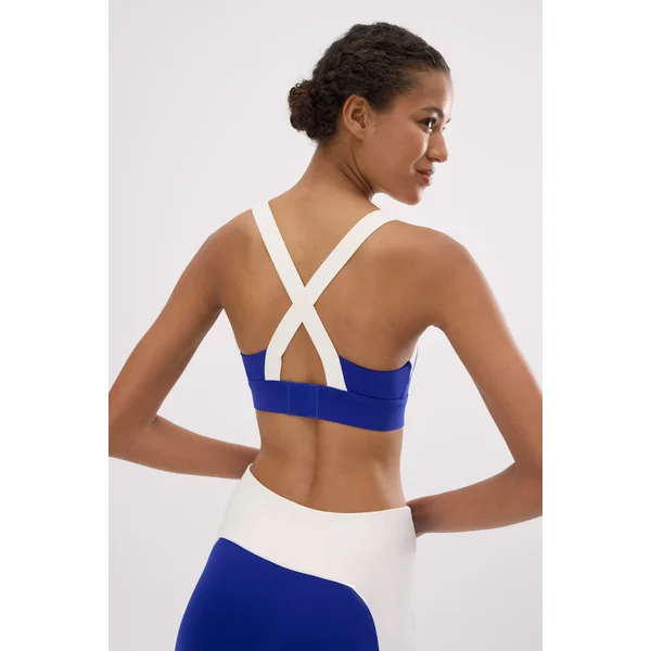 Soutien-gorge de sport à armatures réglables blanc et bleu électrique