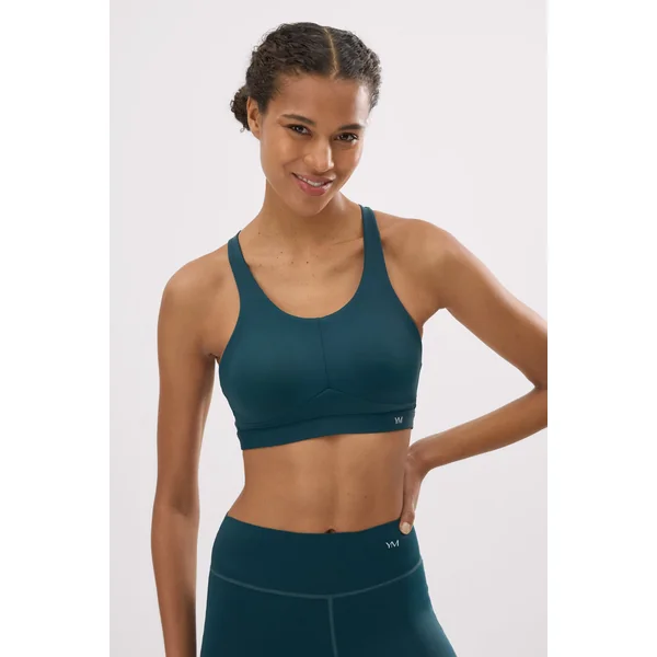 Soutien-gorge de sport à compression haute tenue avec bretelles réglables, vert bouteille