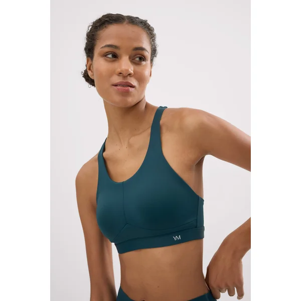 Soutien-gorge de sport à compression haute tenue avec bretelles réglables, vert bouteille