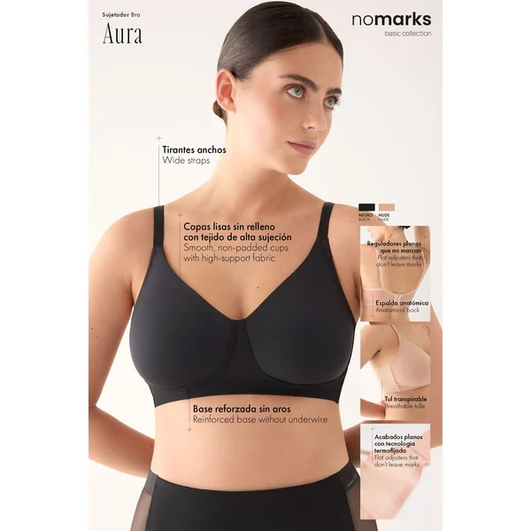 Soutien-gorge minimiseur noir Aura de nomarks, sans armatures ni rembourrage