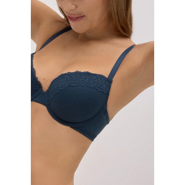 Soutien-gorge push-up côtelé avec dentelle bleu marine, bonnet B