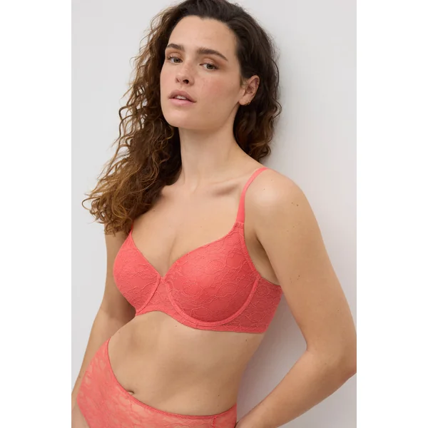 Soutien-gorge rembourré à armatures en dentelle corail