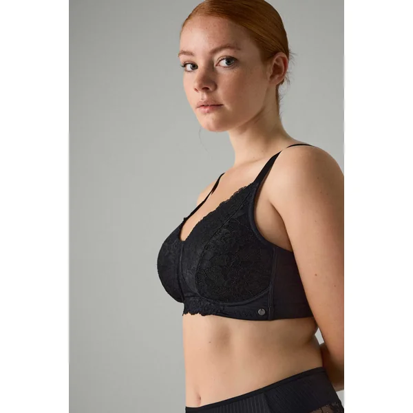 Soutien-gorge réducteur noir sans armatures et non rembourré avec détails en dentelle florale