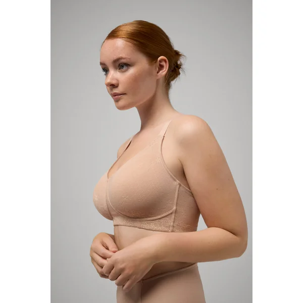 Soutien-gorge réducteur sans armatures et non rembourré en dentelle nude