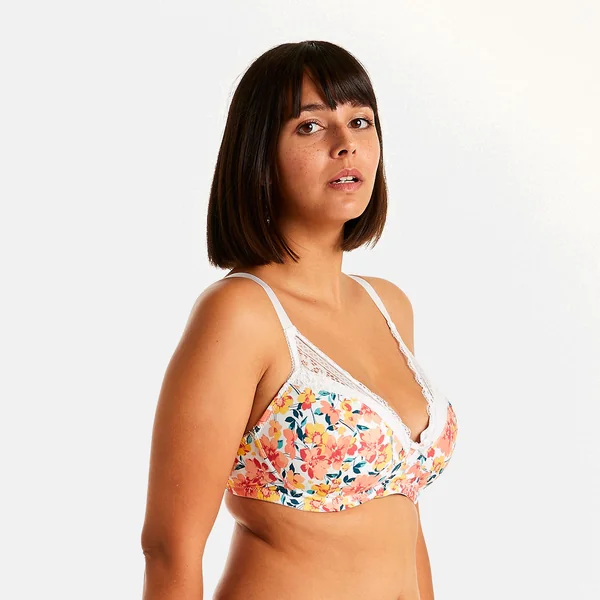 Soutien-gorge souple grand maintien blanc/orange Elena