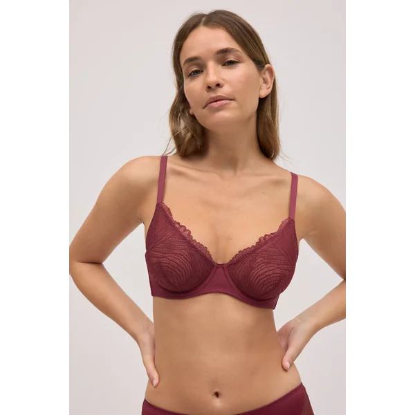Soutien-gorge à armatures non rembourré en dentelle grenat, bonnets B et C