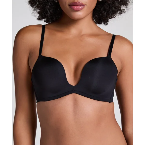 Soutien-gorge à armatures préformé push-up Deep-V - Noir