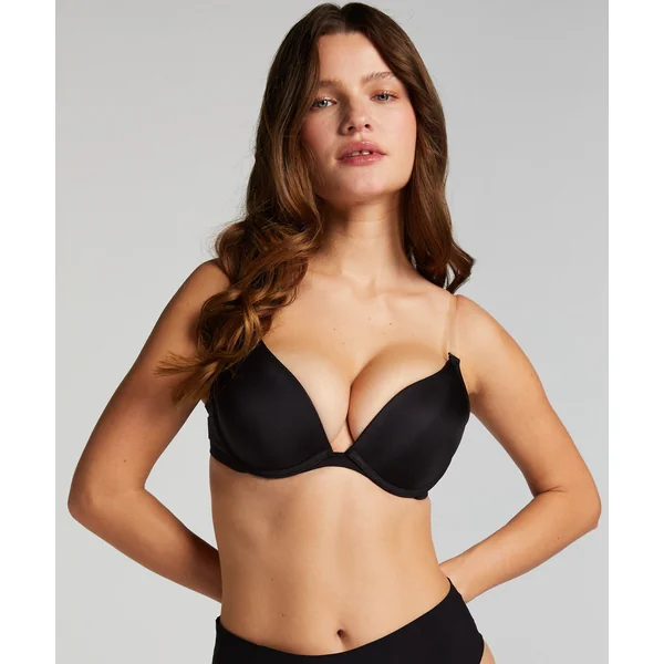 Soutien-gorge à armatures préformé push-up sans bretelles Transparent Back - Noir