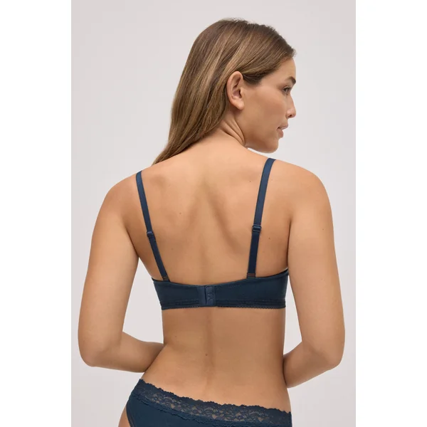 Soutien-gorge à armatures rembourré côtelé avec dentelle bleu marine, bonnets B et C
