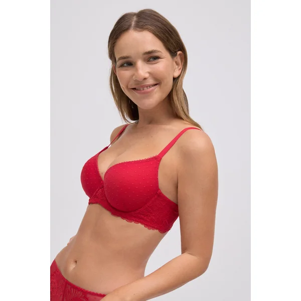 Soutien-gorge à armatures rembourré en dentelle rouge