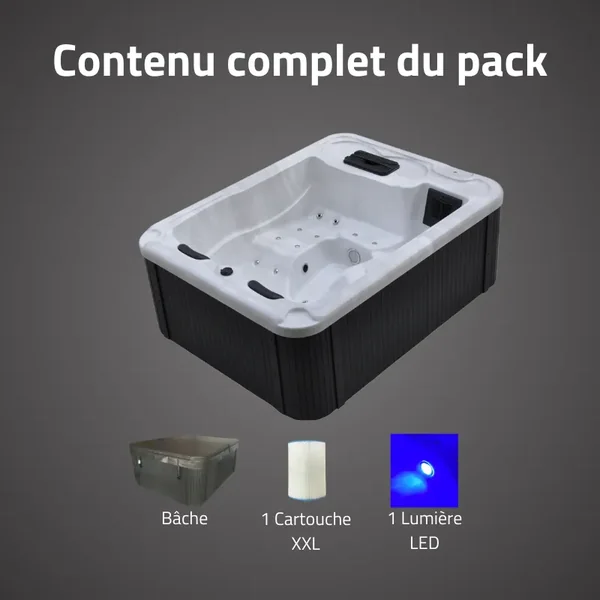 Spa acrylique rectangulaire 3 personnes 10 jets eau 14 jets air