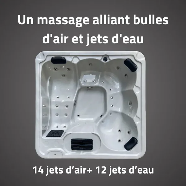 Spa acrylique rectangulaire 5 personnes 12 jets eau 14 jets air