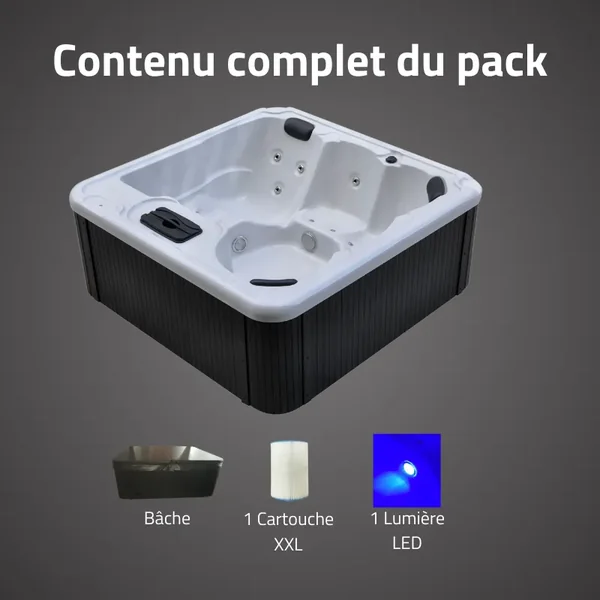Spa acrylique rectangulaire 5 personnes 12 jets eau 14 jets air