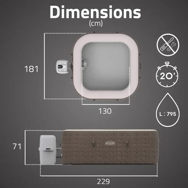 Spa gonflable carré Lay-Z-Spa Cabo Smart HydroJet EnergySense avec WiFi 4-6 personnes