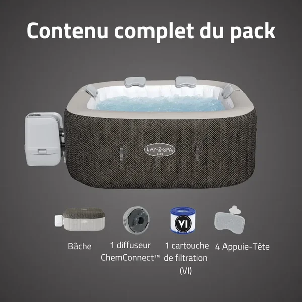 Spa gonflable carré Lay-Z-Spa Cabo Smart HydroJet EnergySense avec WiFi 4-6 personnes