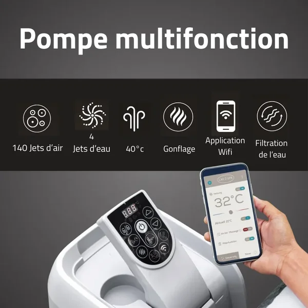 Spa gonflable carré Lay-Z-Spa Cabo Smart HydroJet EnergySense avec WiFi 4-6 personnes