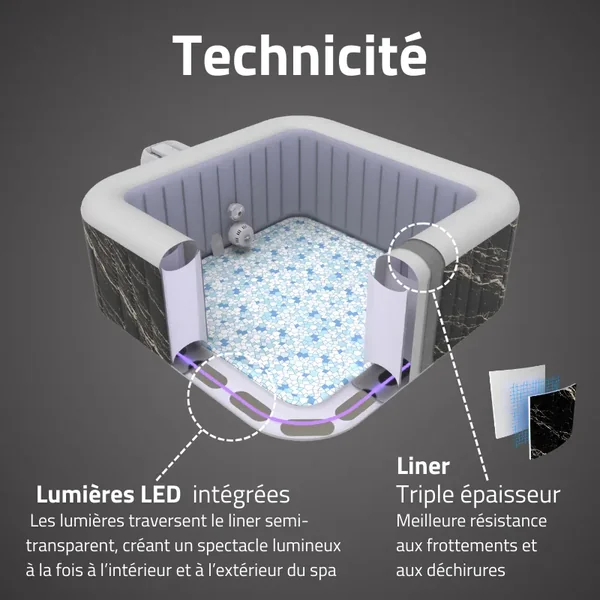 Spa gonflable carré Lay-Z-Spa Hollywood Luxe AirJet LED 4-6 personnes