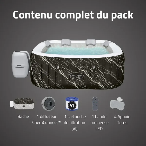Spa gonflable carré Lay-Z-Spa Hollywood Luxe AirJet LED 4-6 personnes
