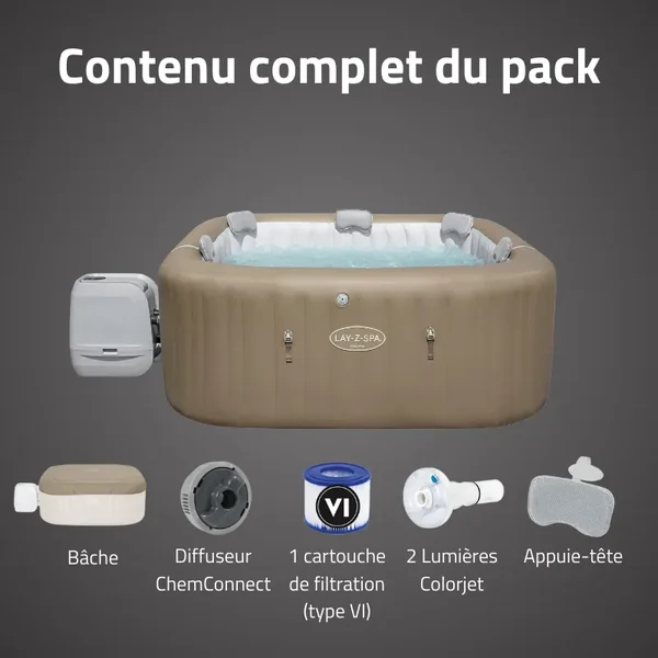Spa gonflable carré Lay-Z-Spa Palma HydroJet Pro 5-7 personnes