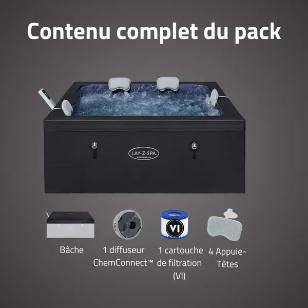 Spa semi rigide carré Lay-Z-Spa Stockholm Smart AirJet avec WiFi 4-6 personnes