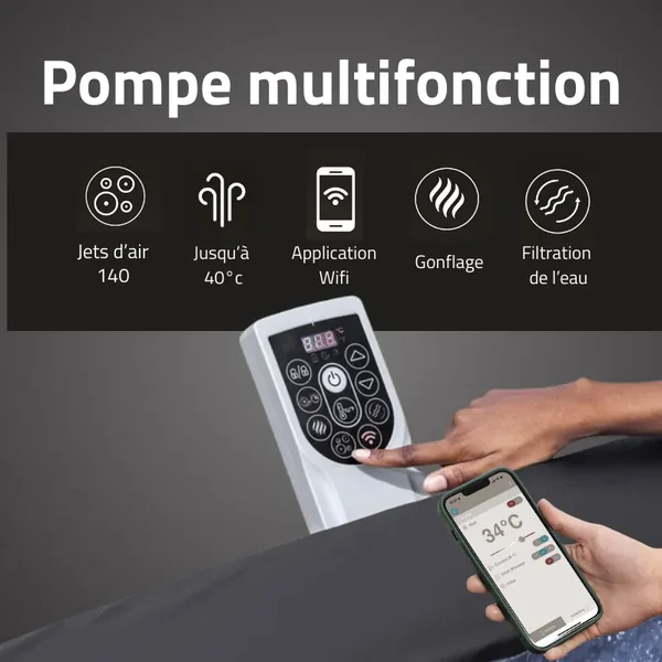Spa semi rigide carré Lay-Z-Spa Stockholm Smart AirJet avec WiFi 4-6 personnes