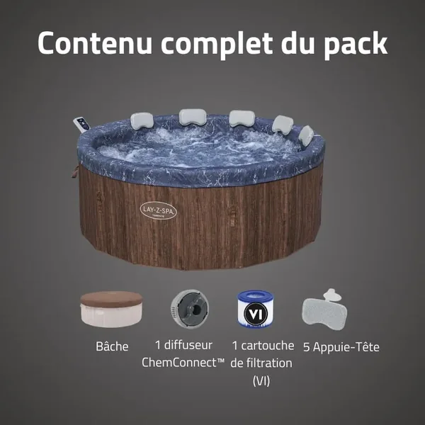 Spa semi rigide rond Lay-Z-Spa Toronto Smart AirJet Thermacore avec WiFi 5-7 personnes
