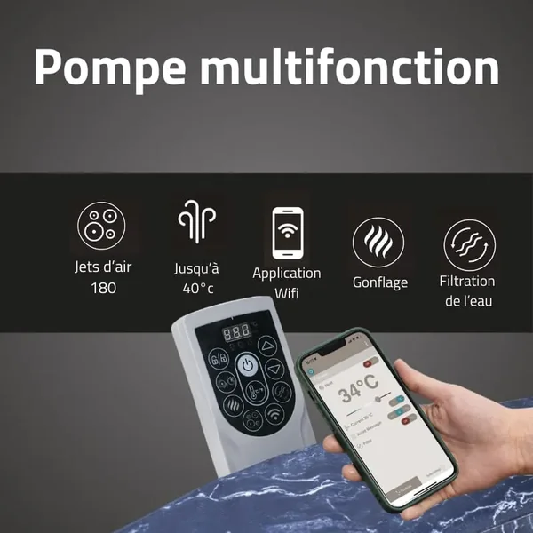 Spa semi rigide rond Lay-Z-Spa Toronto Smart AirJet Thermacore avec WiFi 5-7 personnes