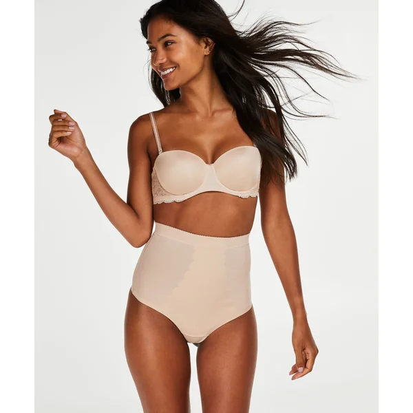String taille haute avec gaine sculptante en dentelle festonnée - Level 3 - Beige