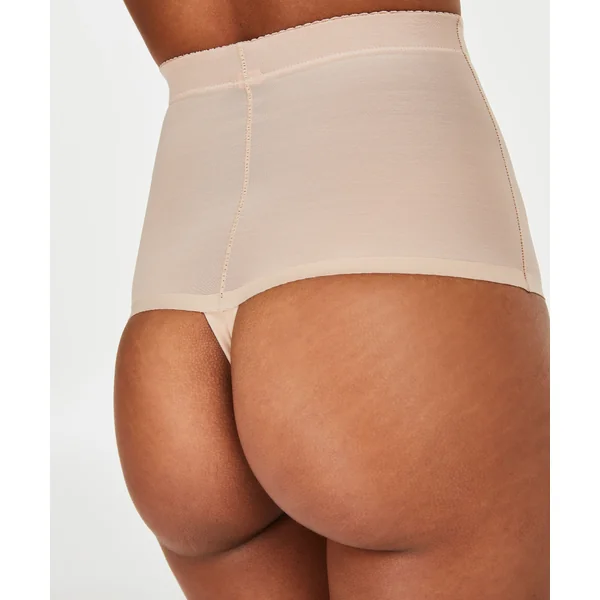 String taille haute avec gaine sculptante en dentelle festonnée - Level 3 - Beige