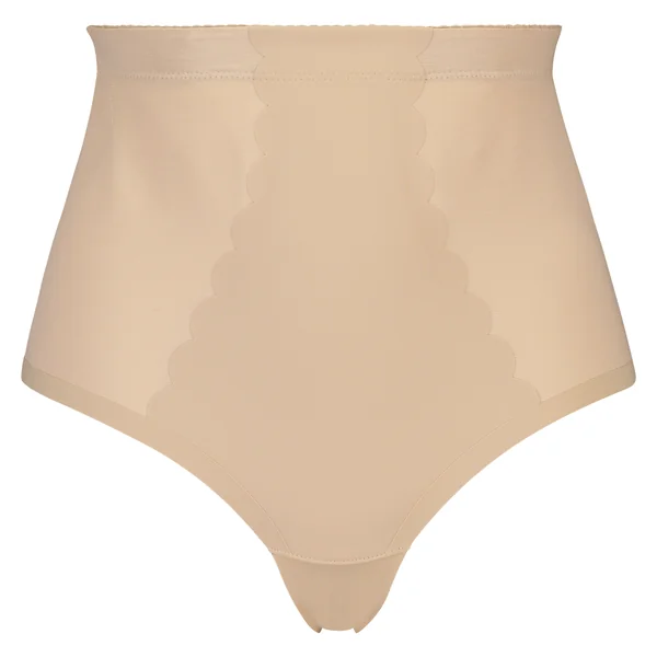 String taille haute avec gaine sculptante en dentelle festonnée - Level 3 - Beige