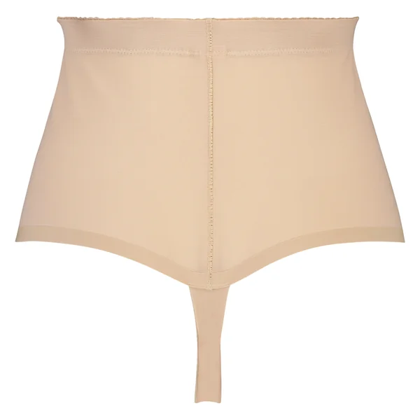 String taille haute avec gaine sculptante en dentelle festonnée - Level 3 - Beige