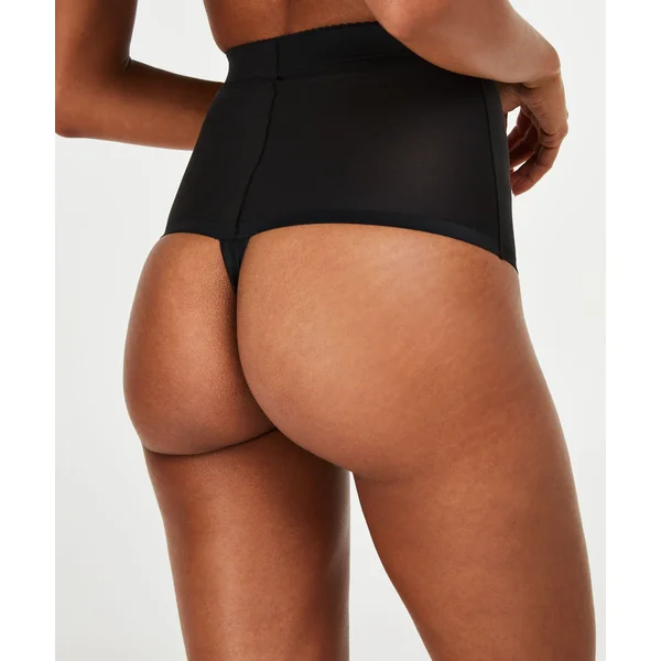 String taille haute avec gaine sculptante en dentelle festonnée - Level 3 - Noir