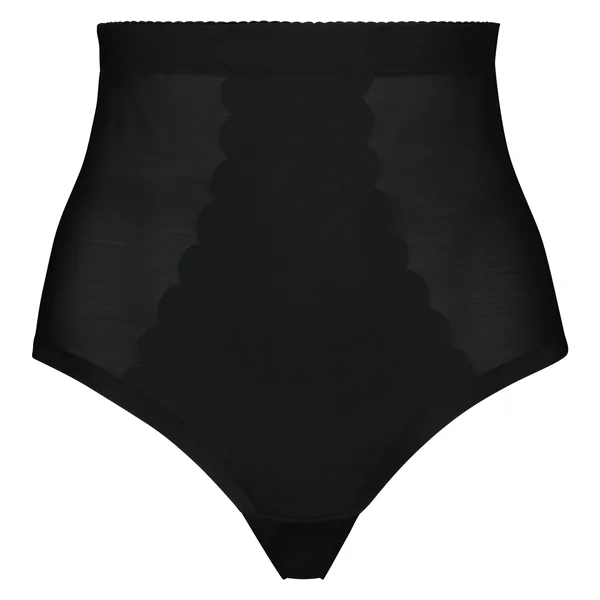 String taille haute avec gaine sculptante en dentelle festonnée - Level 3 - Noir