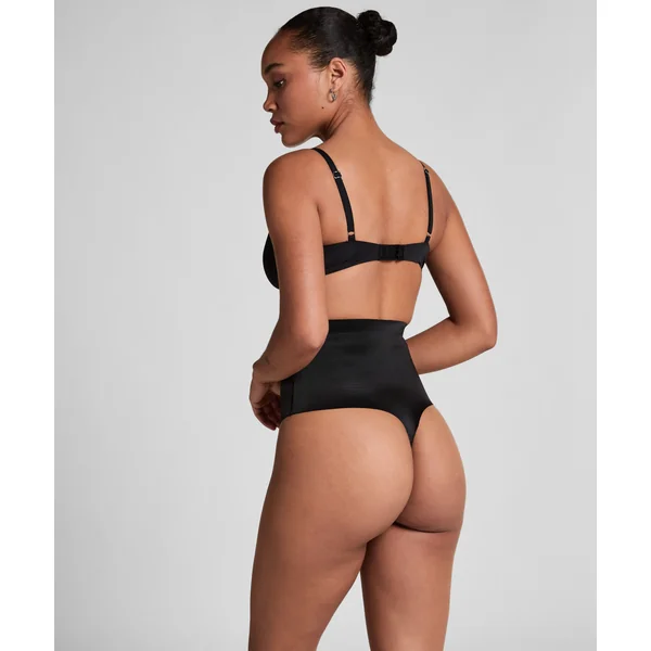String taille haute avec gaine sculptante en dentelle scuba - Noir
