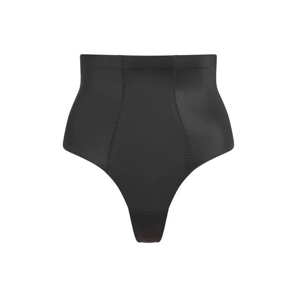 String taille haute avec gaine sculptante en dentelle scuba - Noir