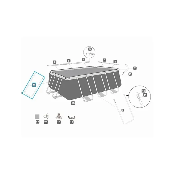 Support en U "B" côtés courts pour piscine Power Steel - 404 x 201 x 100 cm / 427 x 250 x 100 cm