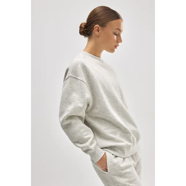 Sweat-shirt à col rond avec intérieur en polaire grise