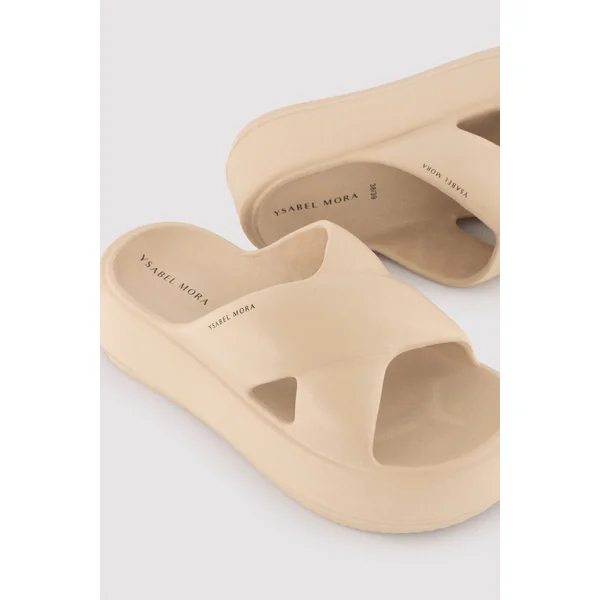 Tongs de plage beiges avec plateforme antidérapante, légères et ultra confortables