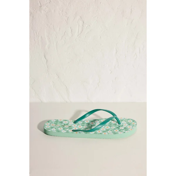 Tongs de plage plates vertes à imprimé floral