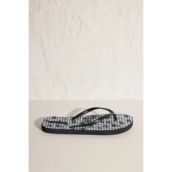 Tongs de plage plates vichy et fleuri pour femme